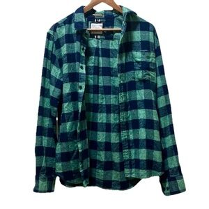Denim & Flower Ricky Singh Shirt Women’s M Green Blue Plaid Flannel Cotton Soft